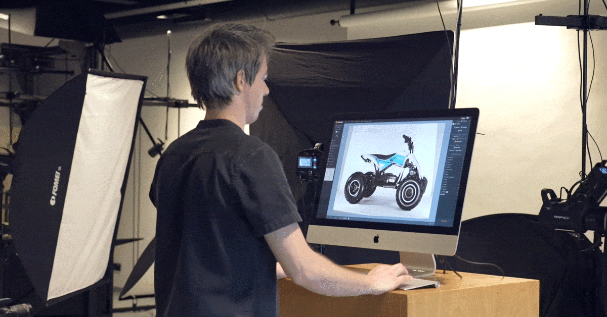Studio photographers control entire photoshoots from workstation computers