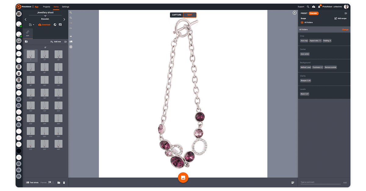 Automatic post-processing for 360 jewelry photography