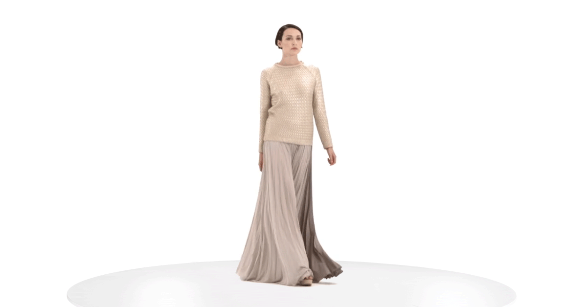 Model walking on treadmill of rotating runway.