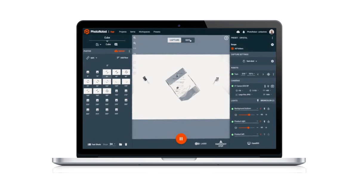 Photography software generating 360-degree spin image.
