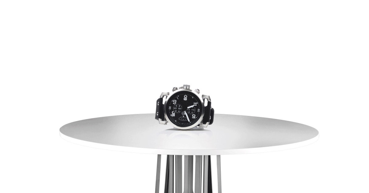 Spin image watch rotating on photography turntable