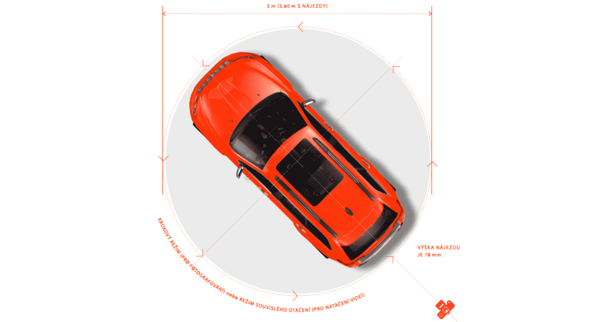 360-spin top-view of car on heavy-duty rotating platform.