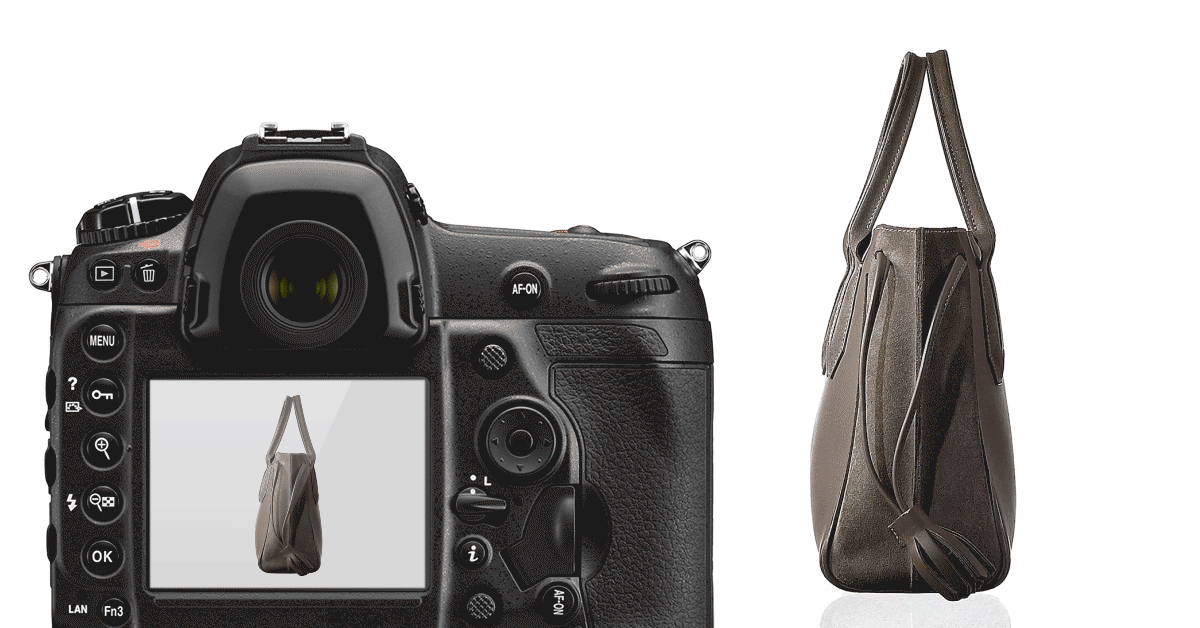 Camera viewer on 360 spin of handbag.