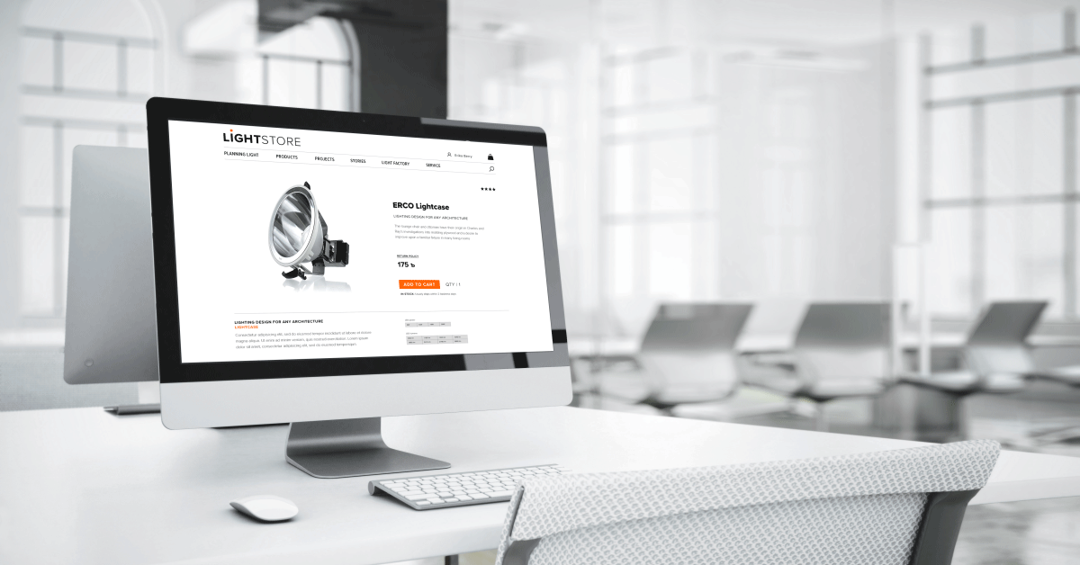 Personal computer viewing product page of ERCO Lightcase.