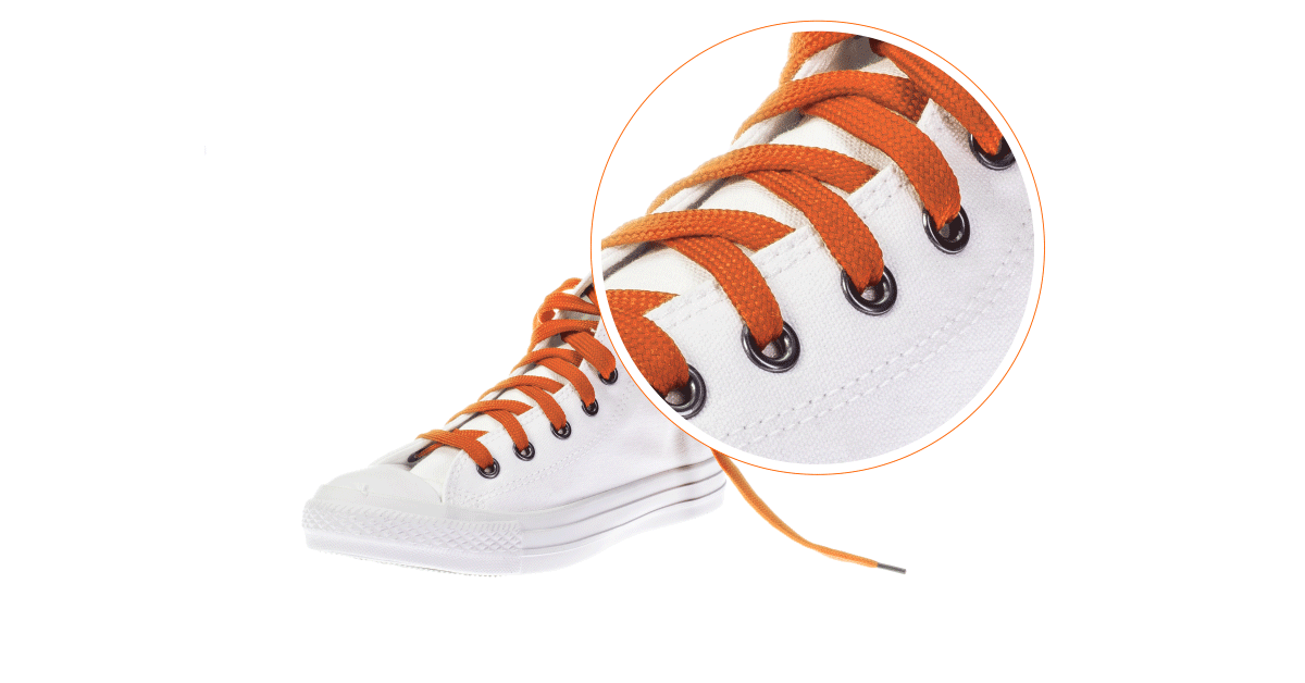 360 spin of white hightop sneaker with orange laces and zoom.