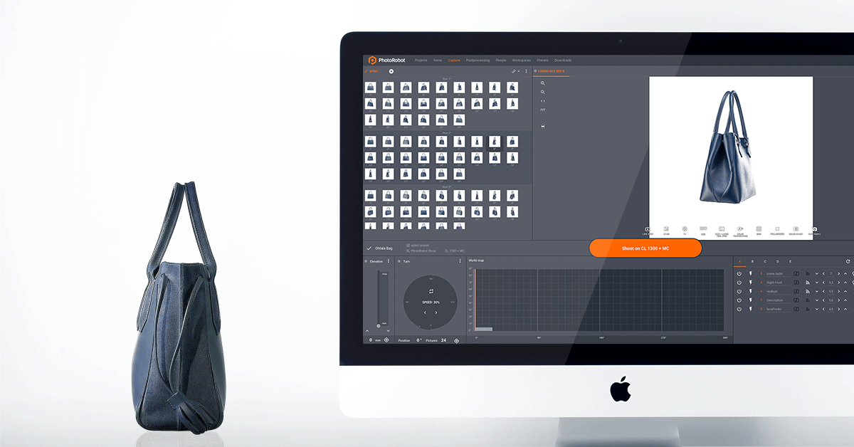 Photo editing software interface creating 360 degree product image.