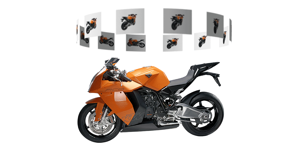 360-degree spinning 3D motorcycle product visual.