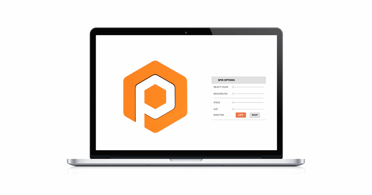 Spinning brand logo configuration user interface.