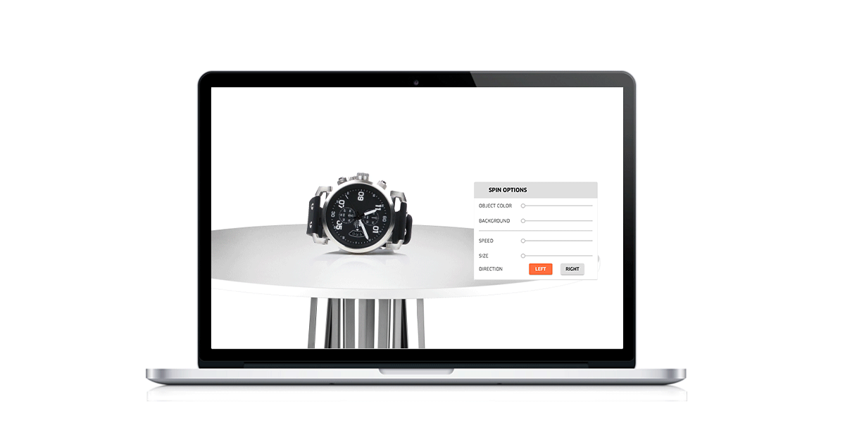 Spin viewer user interface displaying 360 of watch.