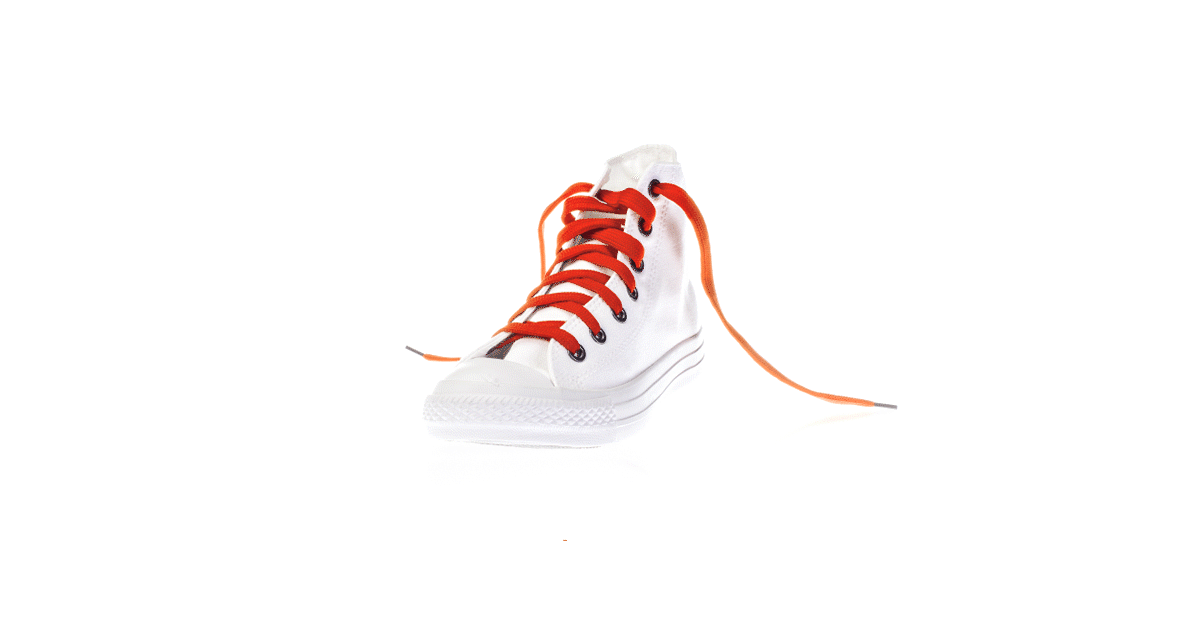 Front view product photo white sneaker orange laces