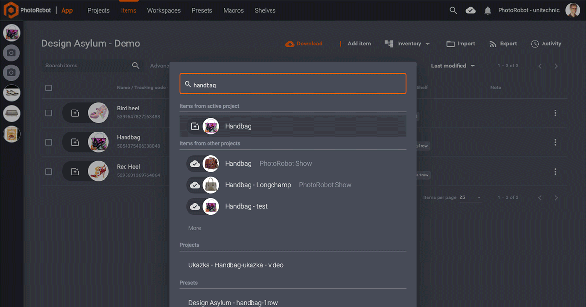 Photoshoot software navigation feature