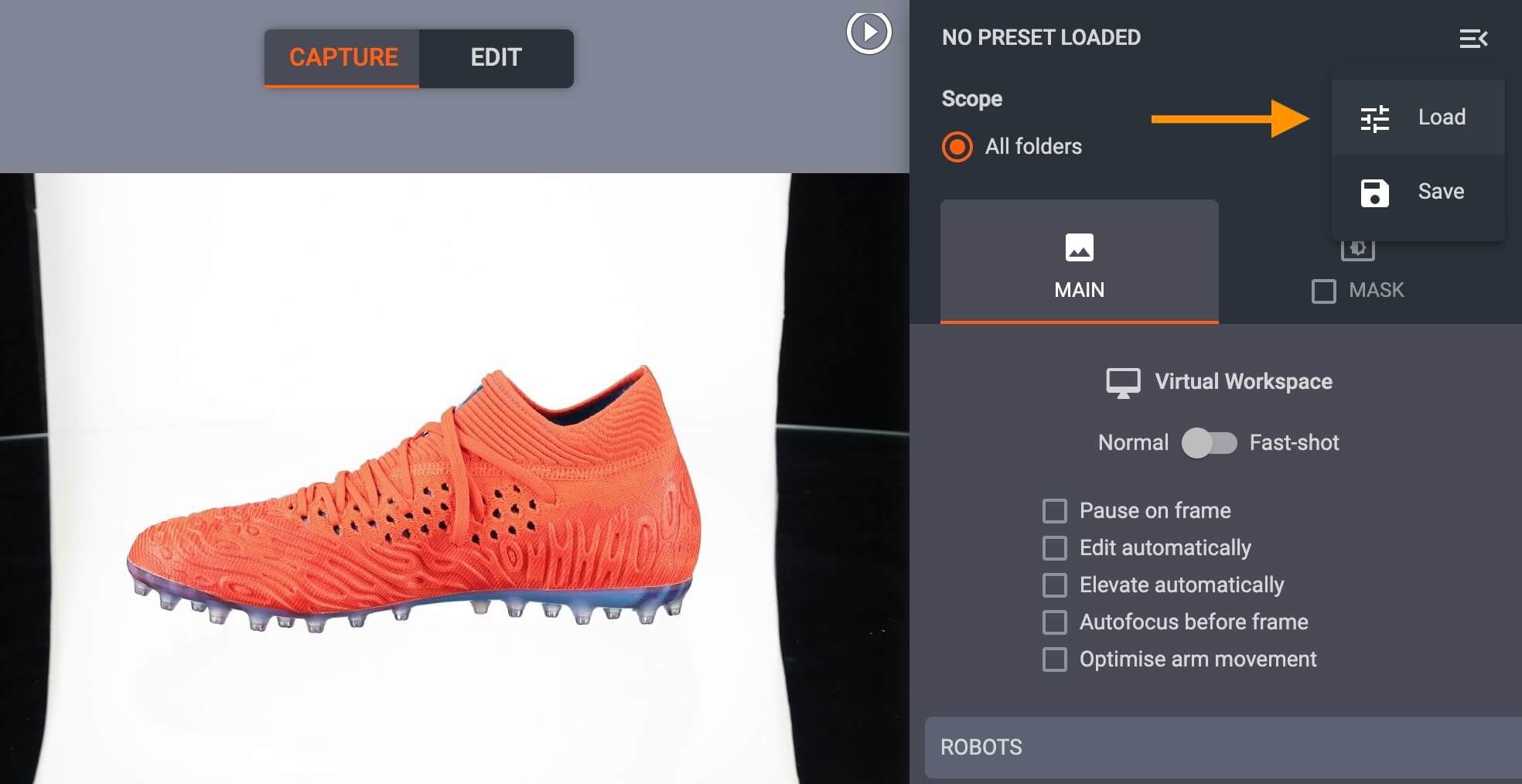 Load software capture presets