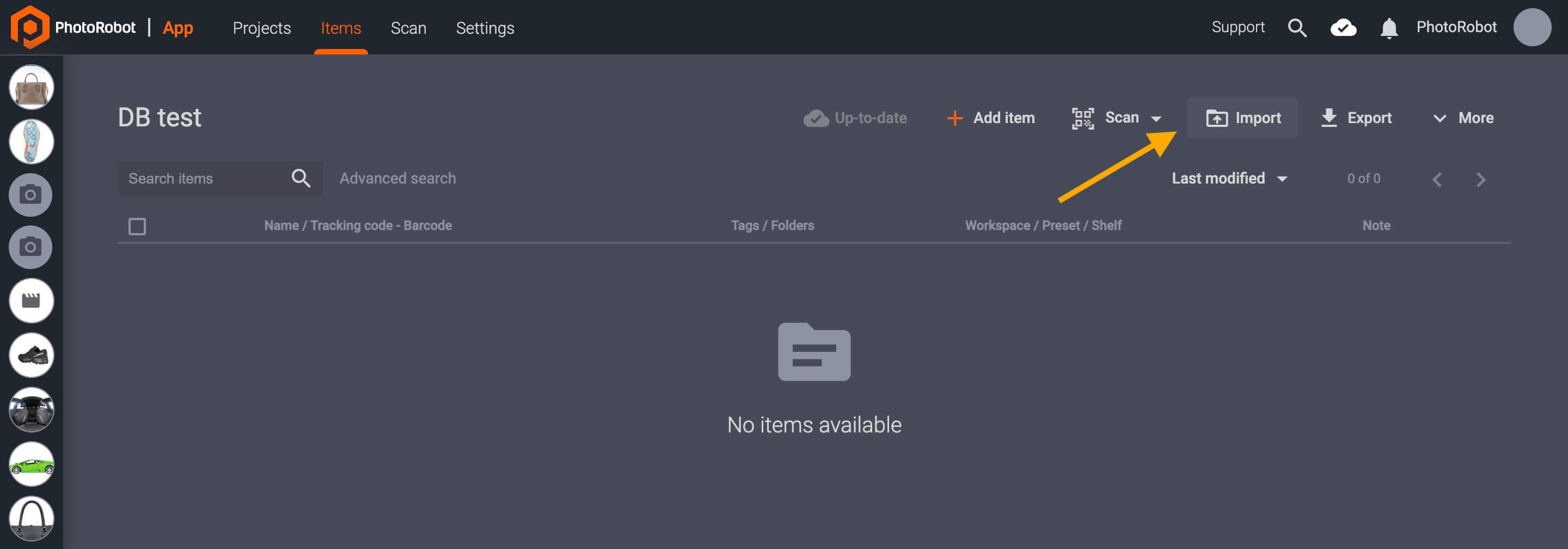 PhotoRobot capture mode supports item creation via import functionality.