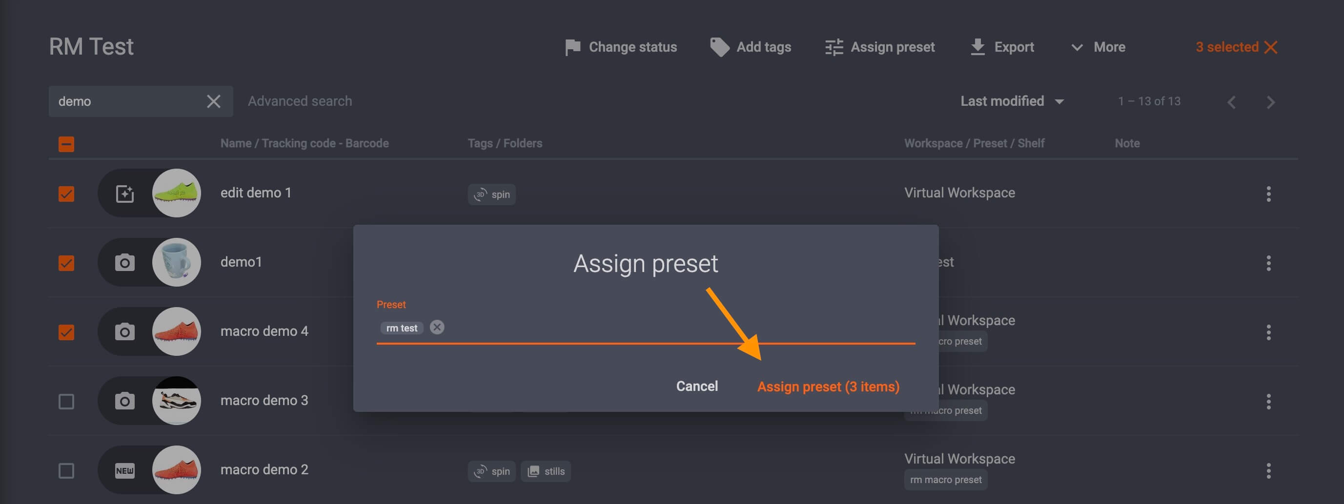 Confirm assigned presets