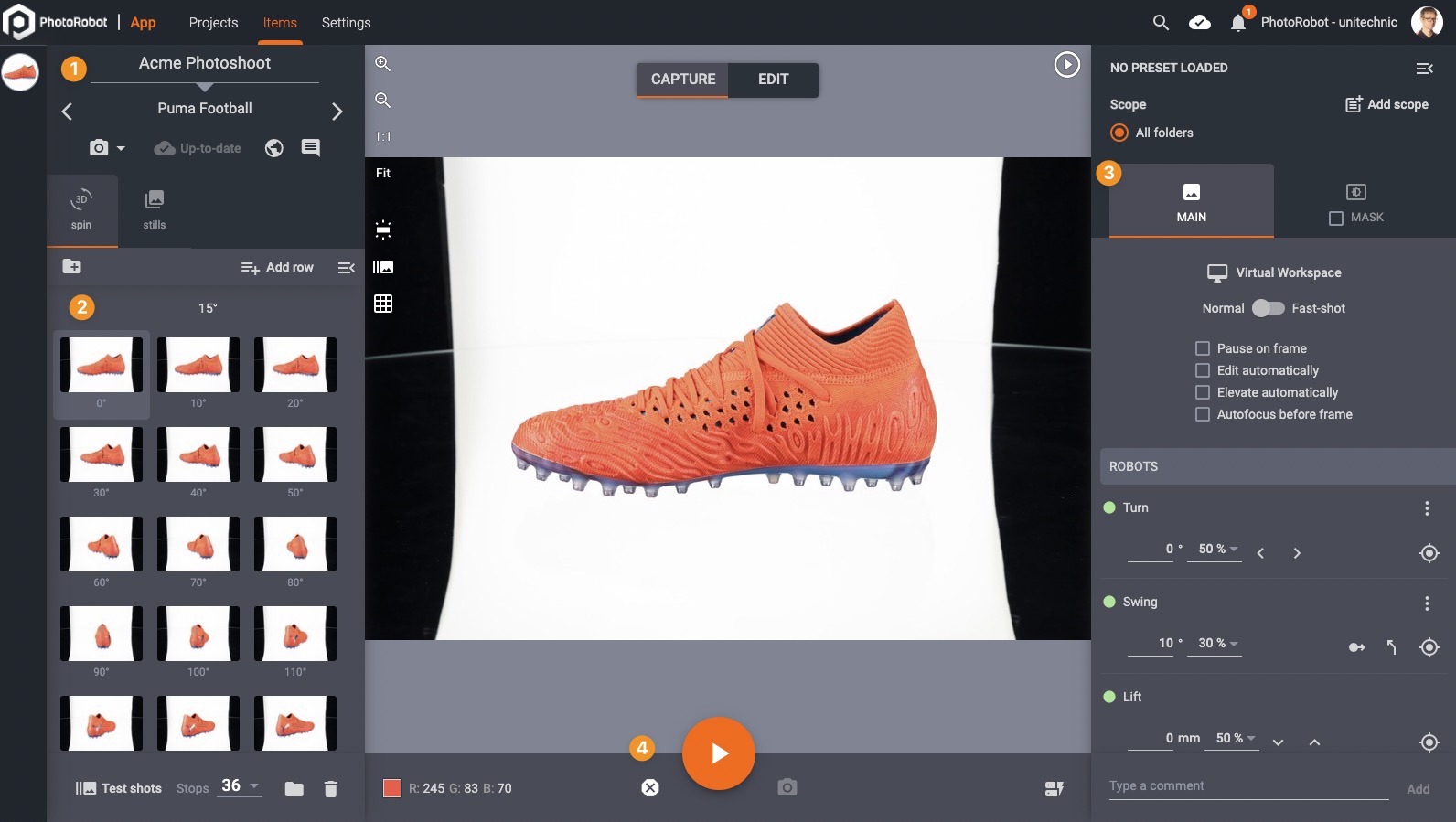 Image capture software user interface