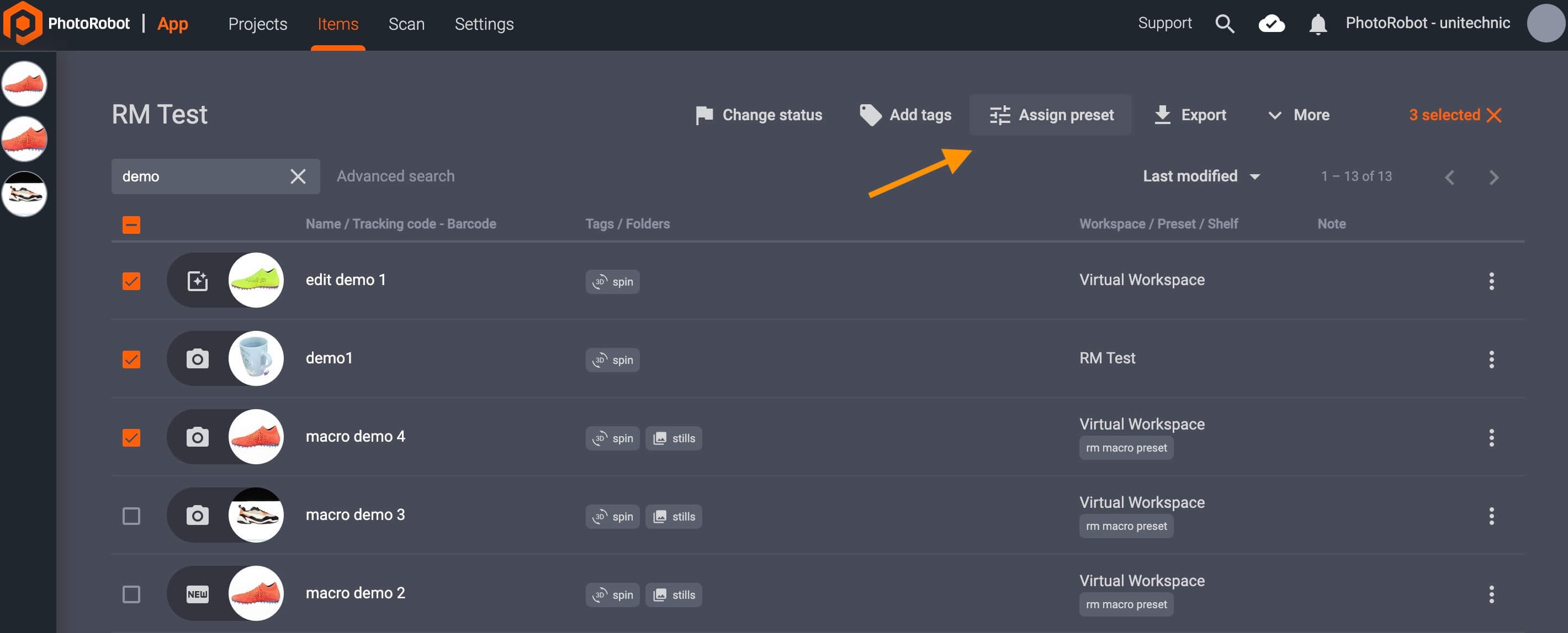 Assign software preset multiple items