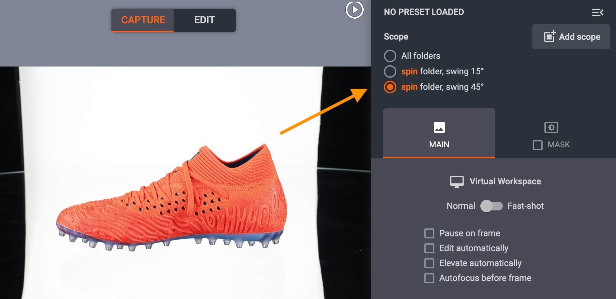 Configure multiple angle settings scope