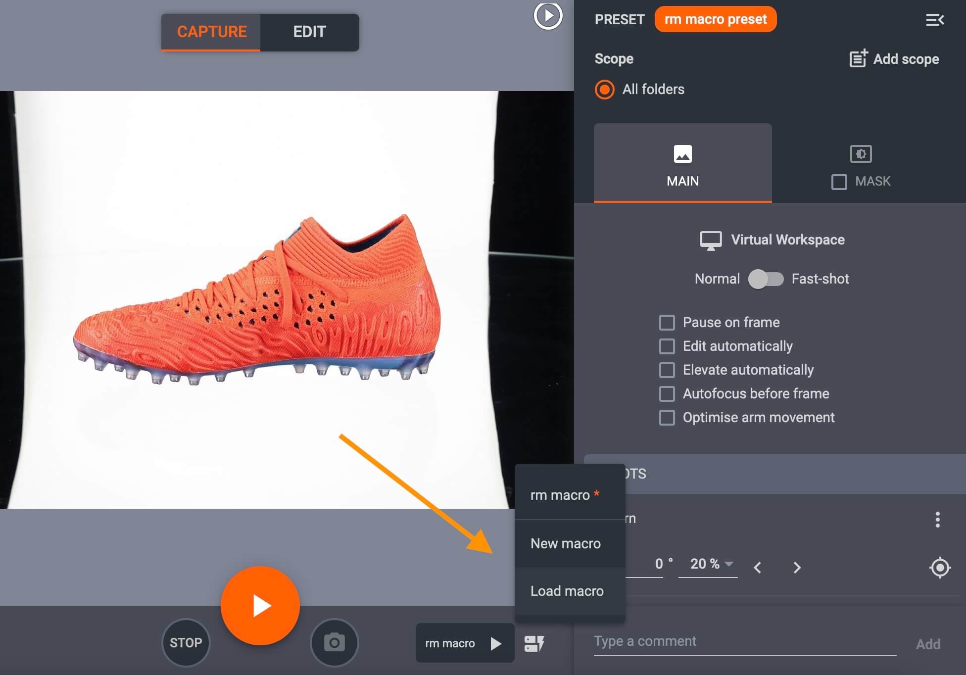 Load existing PhotoRobot macro