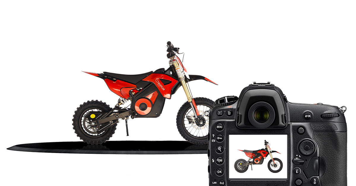 Camera focus on dirt bike on photography platform