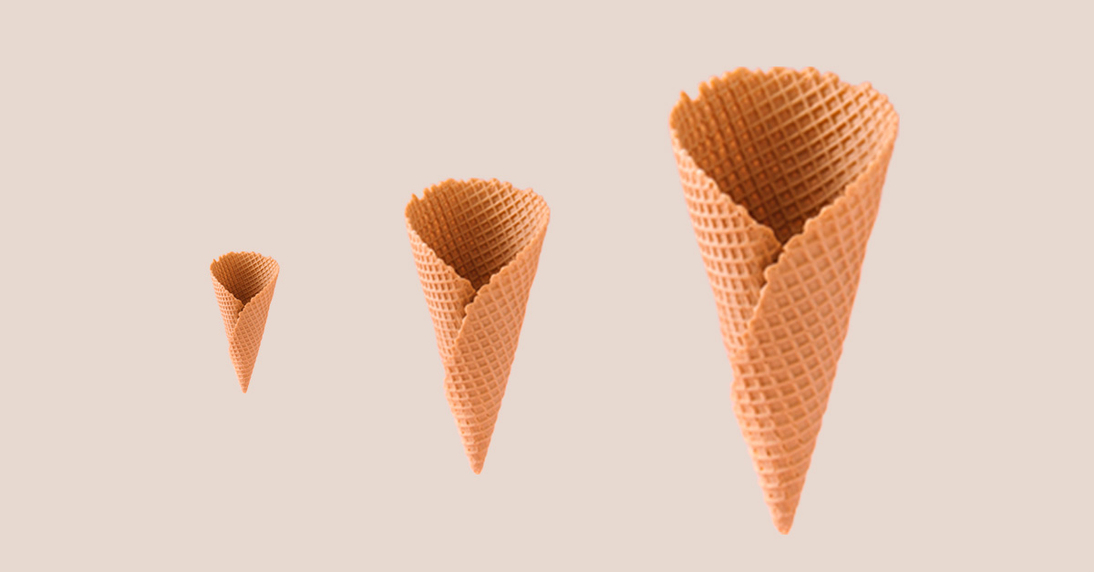 Zooms of 3 different 3D models of ice-cream cone.