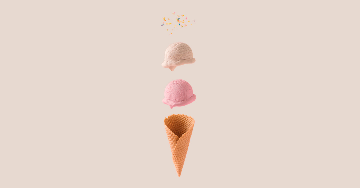 Adding scoops of ice-cream to 3D cone.