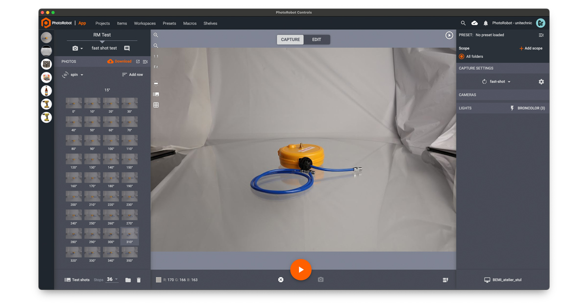 User interface Fast Shot Mode.