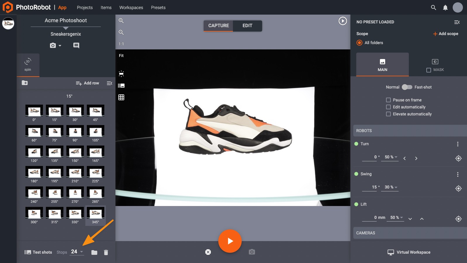 Add 360 spin folder - software user interface