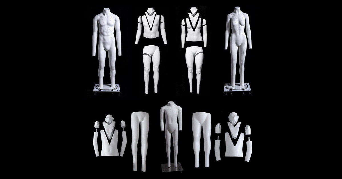 Different configurable mannequins and removable pieces.