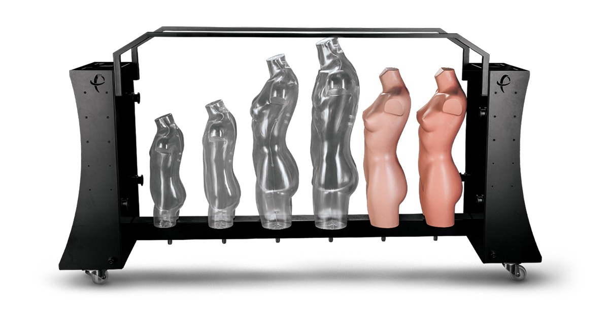 Set of different size, shape, and gender mannequins.