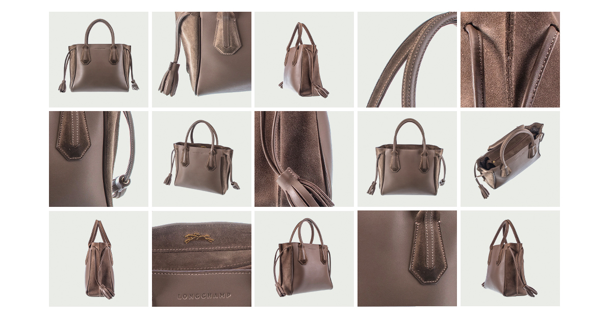 3 x 5 product grid showing multiple views of handbag.