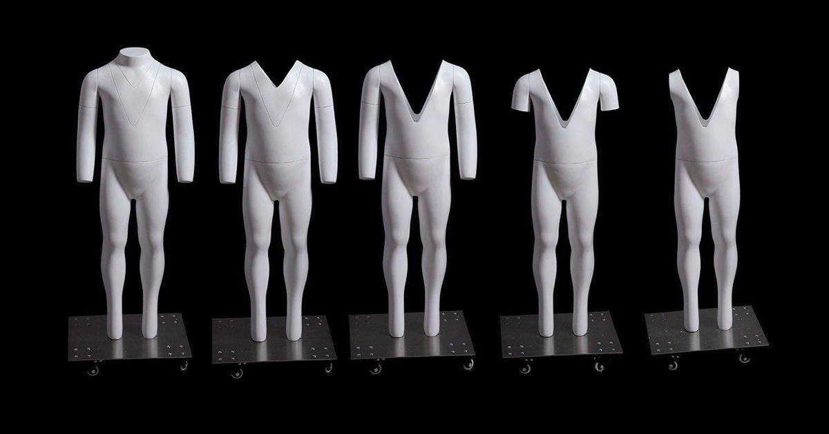 Removable mannequin pieces of neck, chest, shoulders and arms.