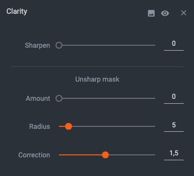 Photo clarity editing options