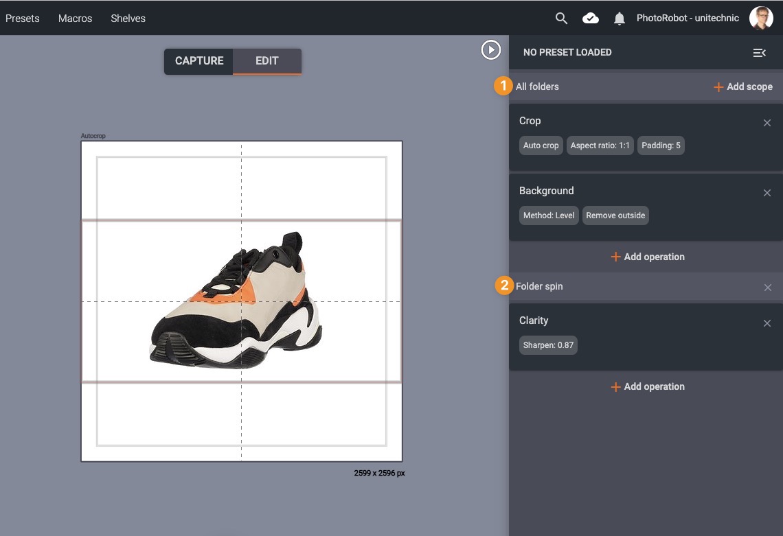 PhotoRobot software editing operations