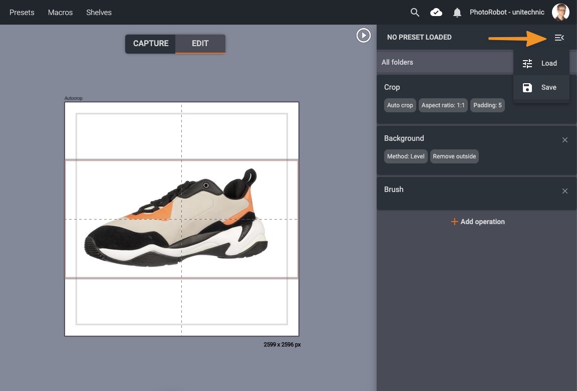 Save photo editing operations