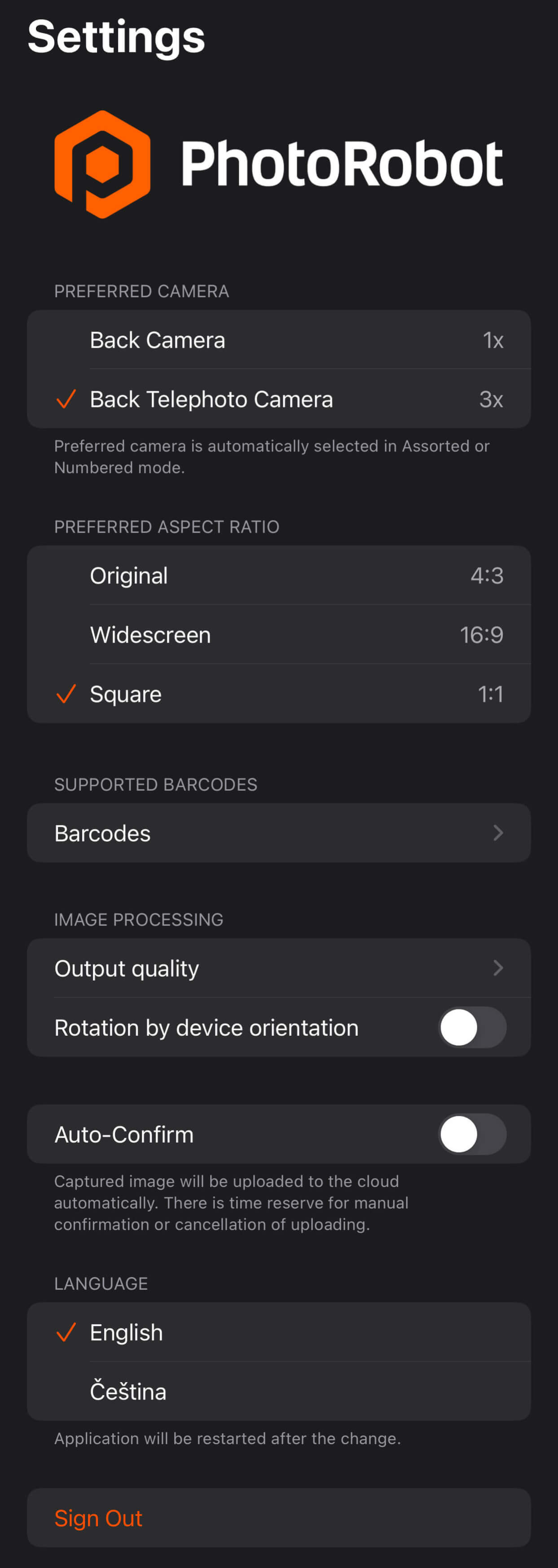 iPhone camera settings are adjustable by PhotoRobot presets.