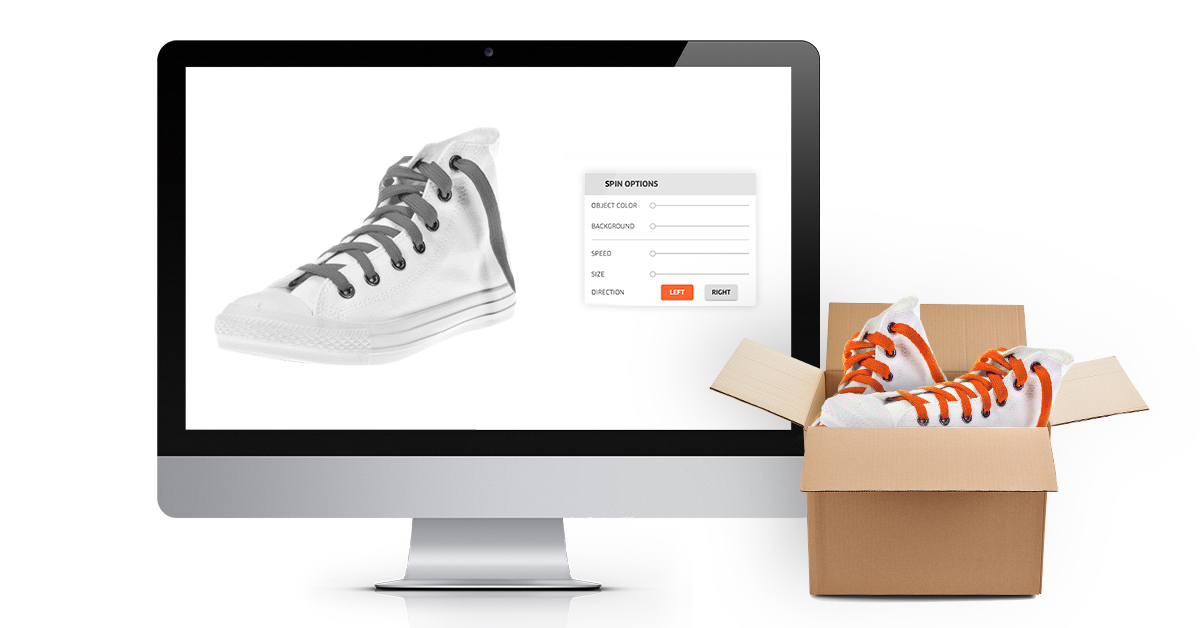 Spin viewer options on monitor displaying white shoe.