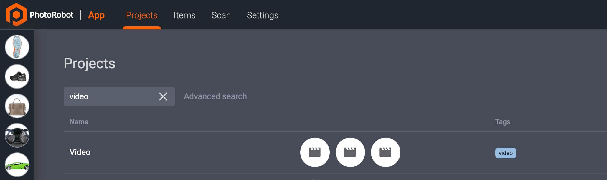 Creating video in PhotoRobot Controls App requires item and folder creation first.