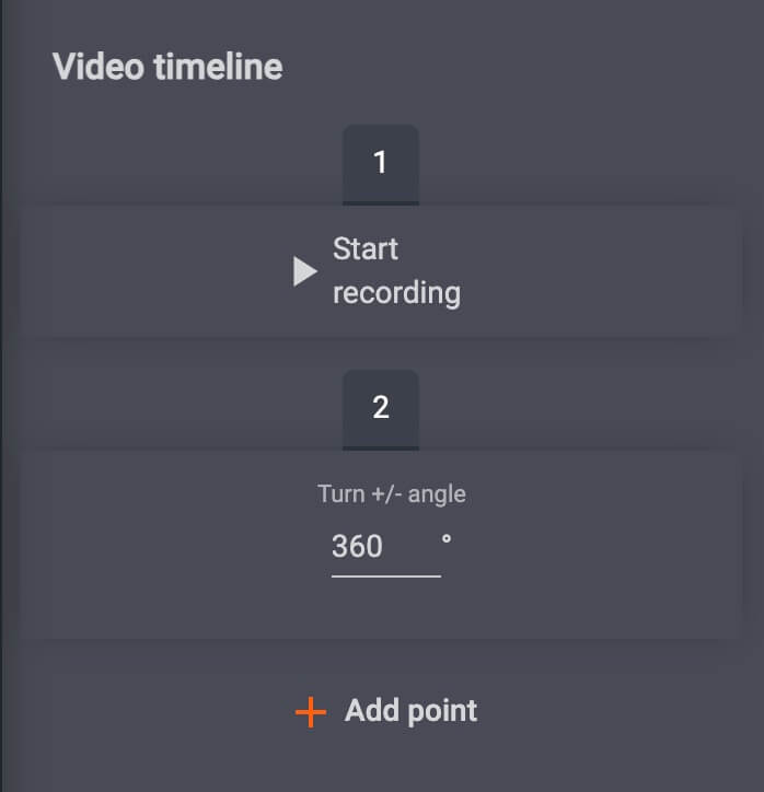 Configure turntable control and settings for each point of the video timeline.