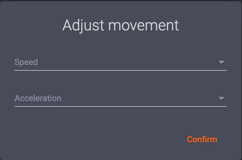 Adjust movement enables configuration of turntable rotation and speed.