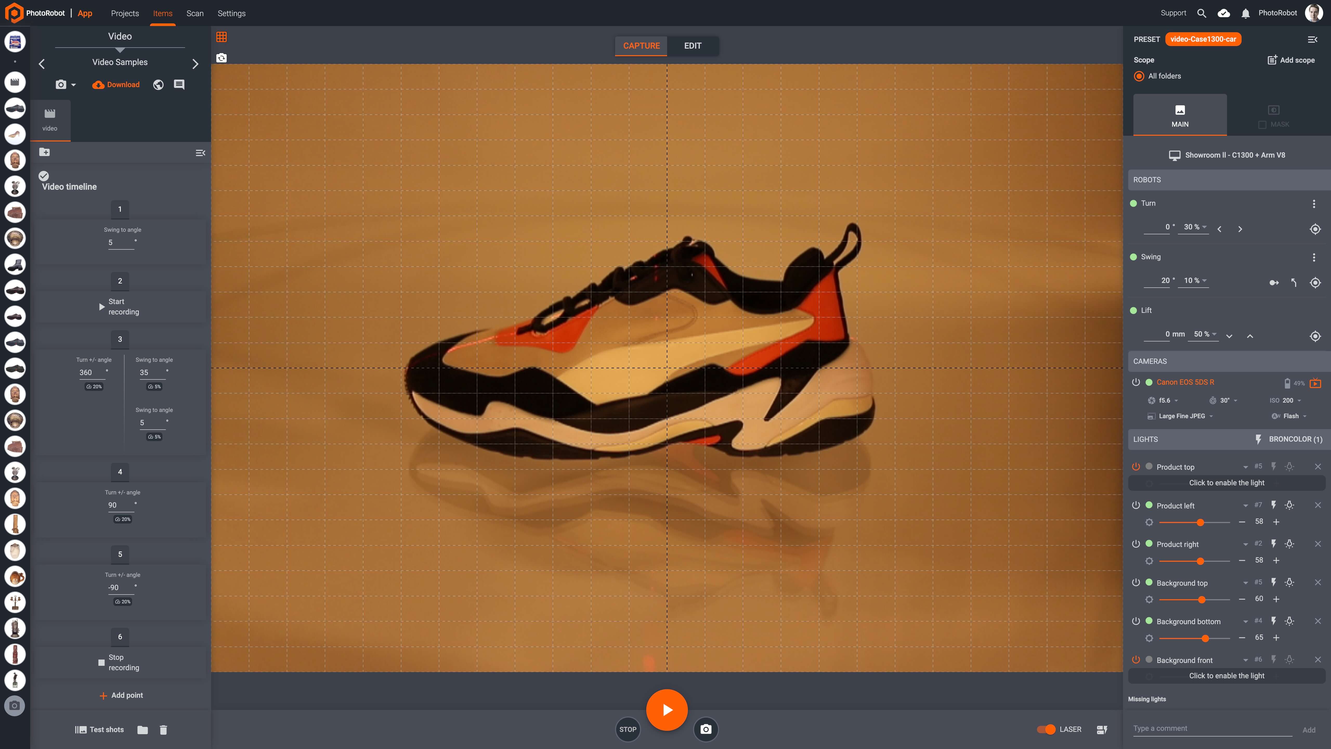 Check object position with camera live view before recording.