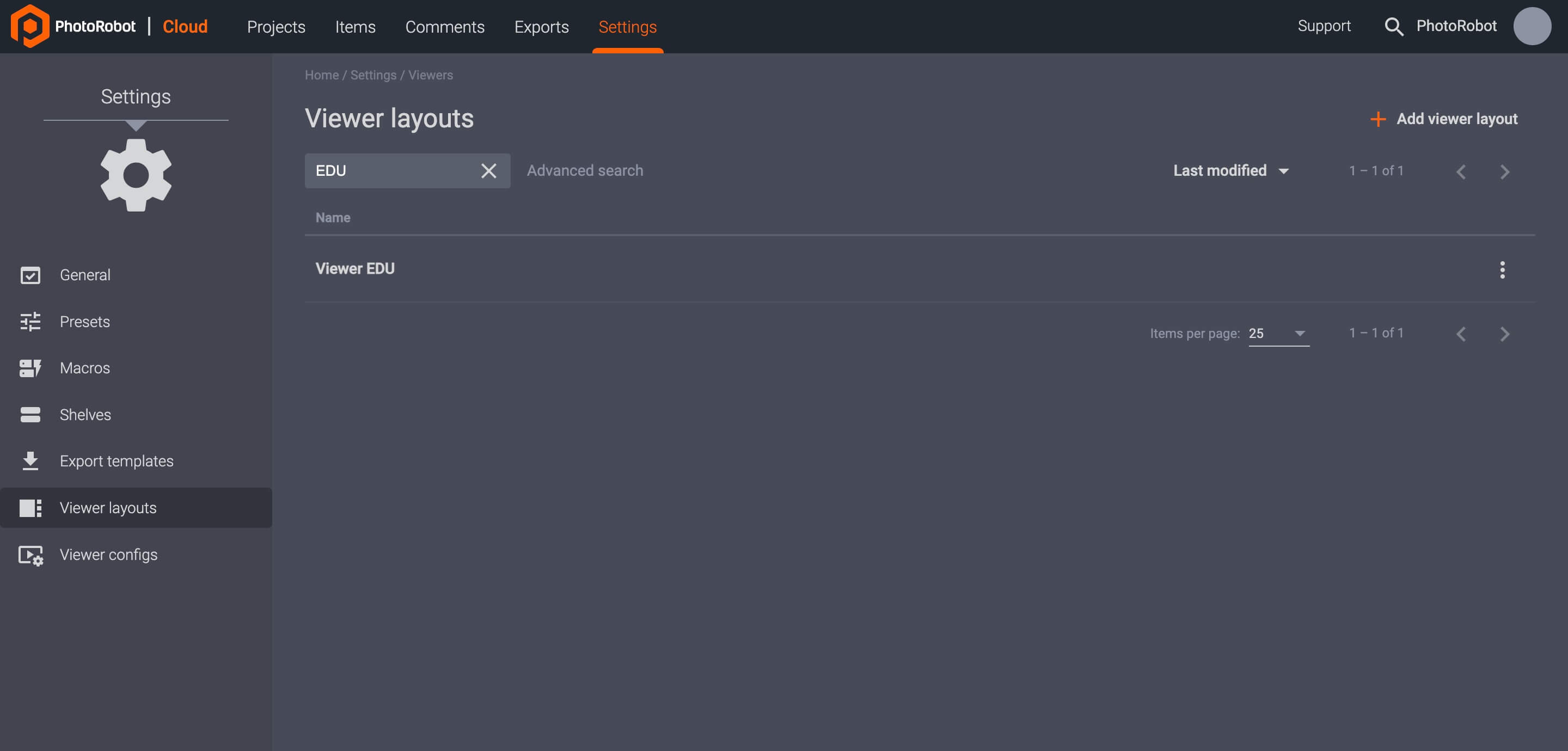Viewer Layouts Cloud Settings