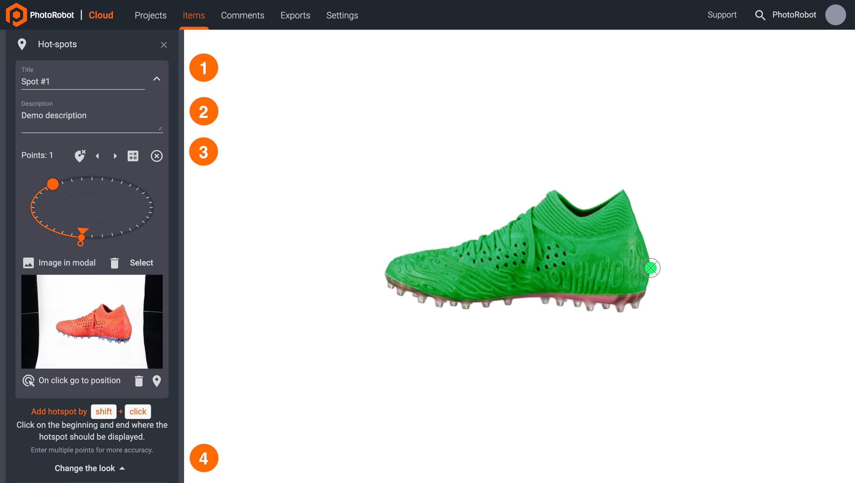 Configure sin hot spots in PhotoRobot Viewer