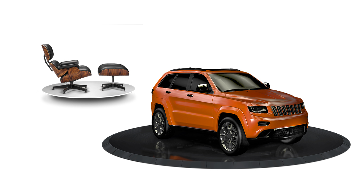 Different photography turntables for furniture or automobiles.