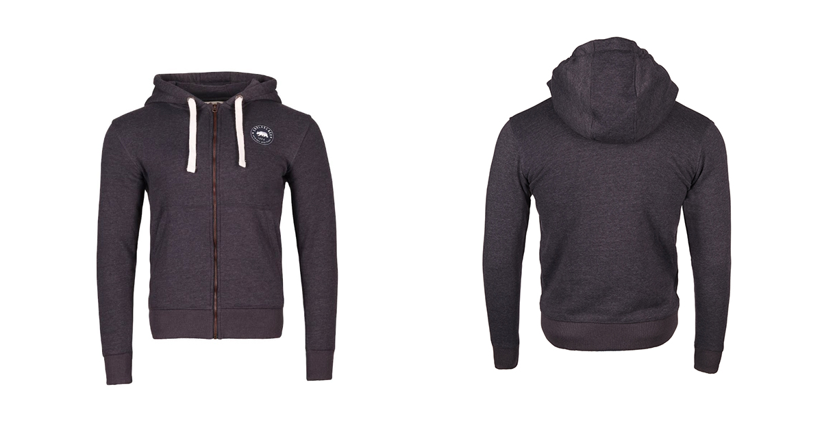 Final photos of zip-up hoodie, front and back.