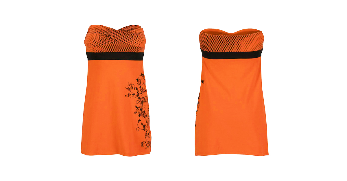 Final product photos of tight dress, front and back.