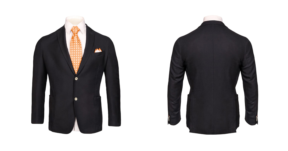 Final product photos of suit and tie, front and back.