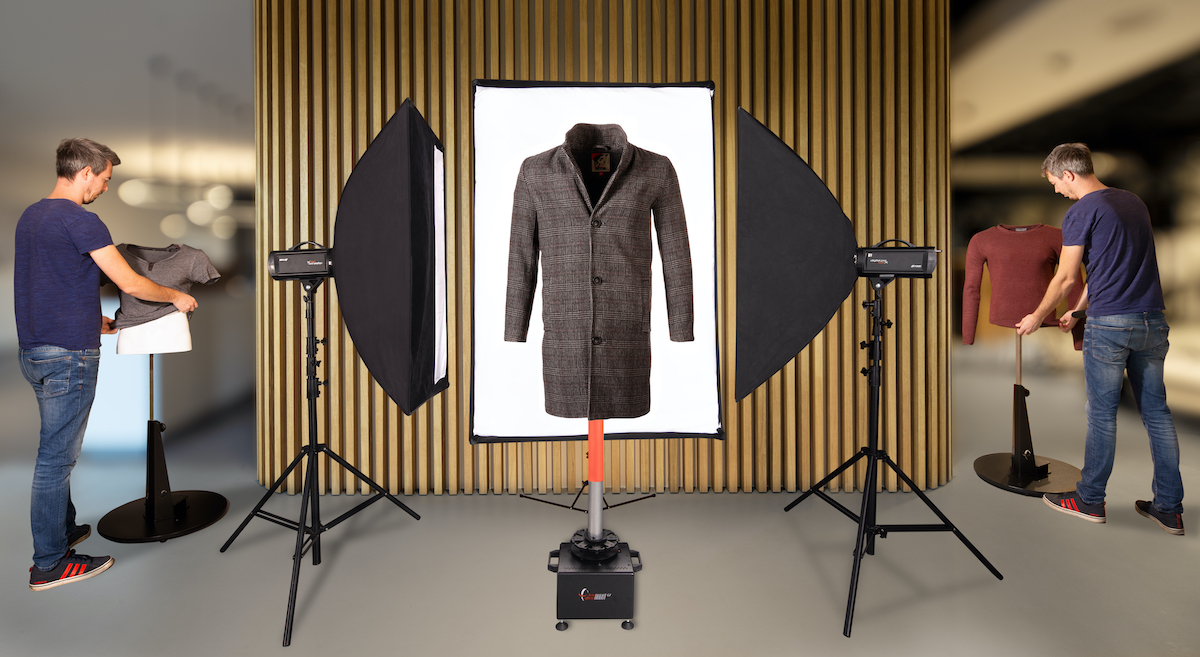 Ghost mannequin stations support fashion product photography.