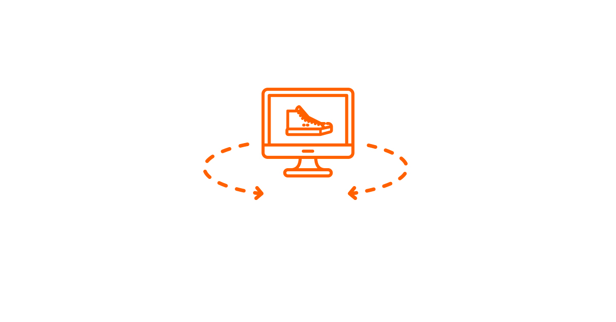 Product page graphic for rotating shoe on monitor.