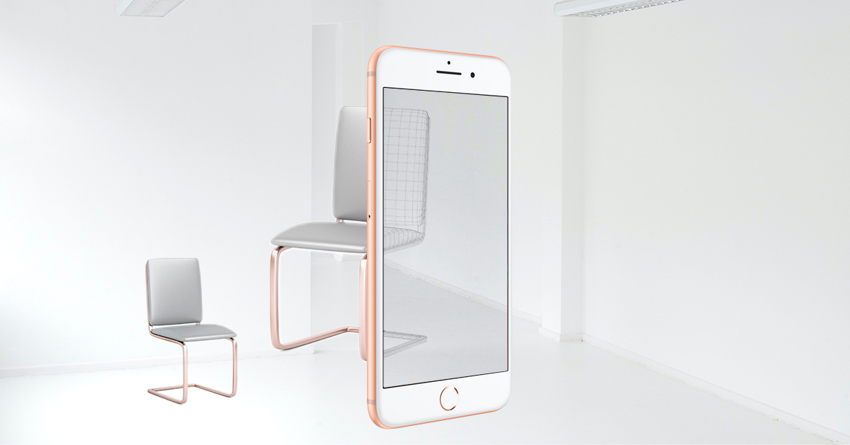 Augmented reality view 3D model kitchen chair.