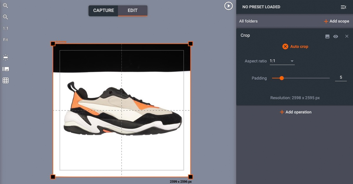 Auto crop tool photo editing software interface.